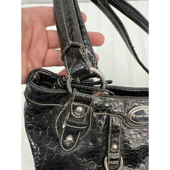 NINE WEST Vintage‎ Black Pebbled Shoulder Bag Purse Faux Leather - Picture 3 of 16